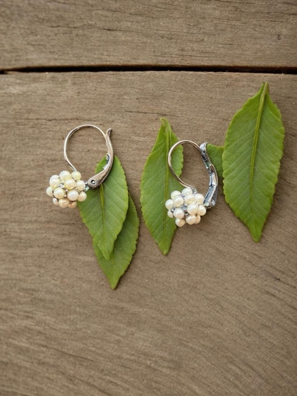 Pearl Cluster Leverback Earrings - White - Picture 1 of 4